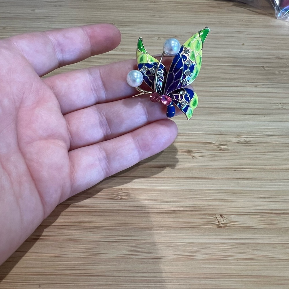 Colorful Butterfly Brooch with Pearls & Rhinestones